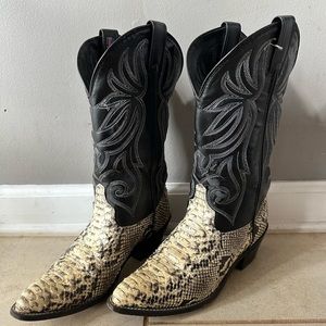 Laredo Genuine Snakeskin Leather Python Black Cowboy Cowgirl Boots Pointed Toe